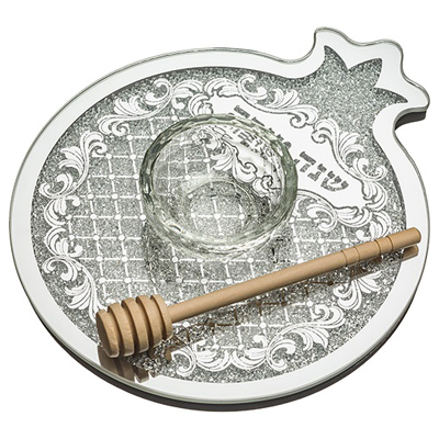 Plat à miel Luxe de Roch Hachana en verre forme grenade