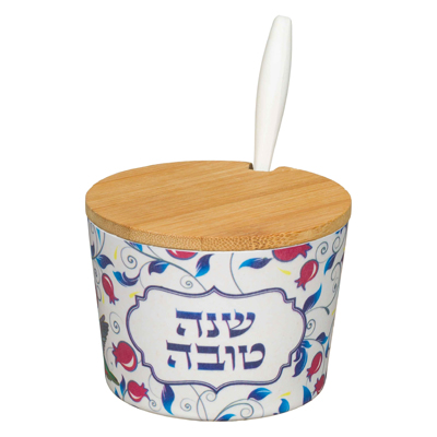Pot à miel de Roch Hachana en Bambou Grenades colorées