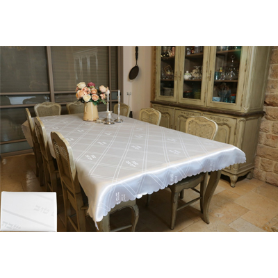 Grande nappe blanche rectangulaire 140 x 220 cm - Motifs avec bandes