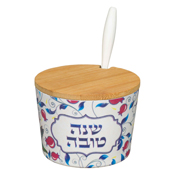 Pot à miel de Roch Hachana en Bambou Grenades colorées